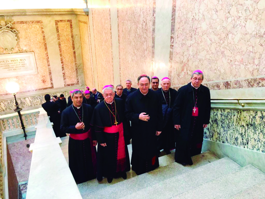 Bispos e administradores diocesanos indo para audiência com o papa Francisco